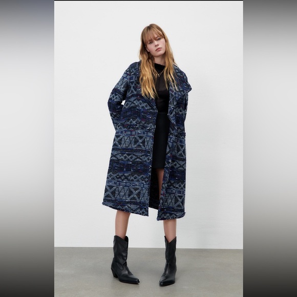 ZARA Fluid jacquard coat with lapel collar and long sleeves. LIMITED EDITION Med - Picture 10 of 10